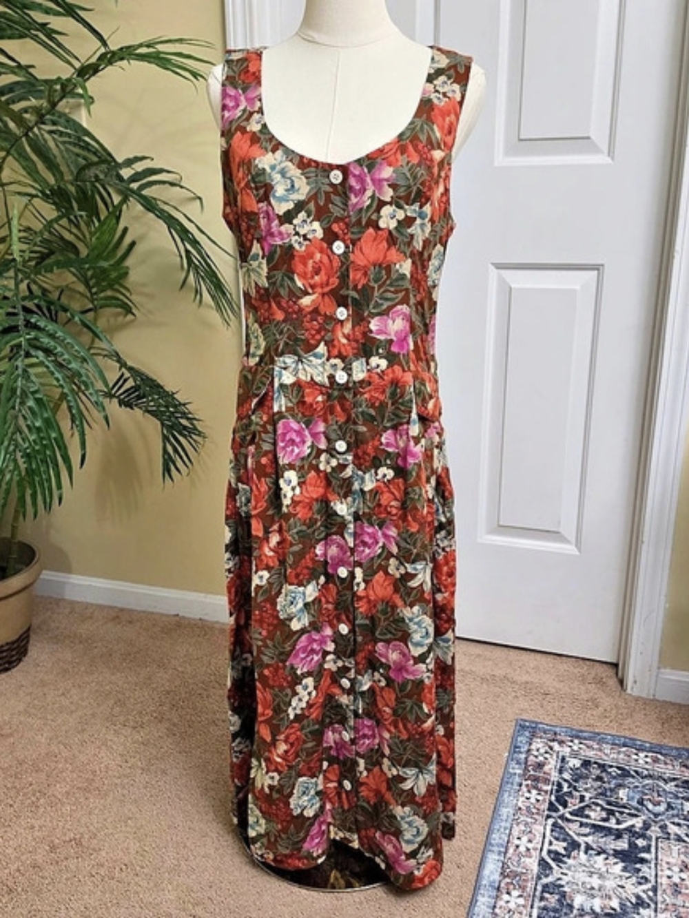 Vintage 90s Cygne Design Floral Dress Midi Button Front Grunge Cottagecore S